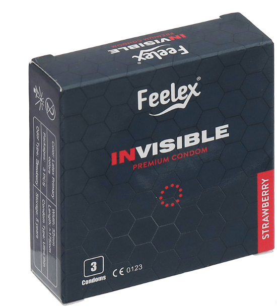 Feelex Invisible (Siêu mỏng nhiều gel, hộp 3 bao)